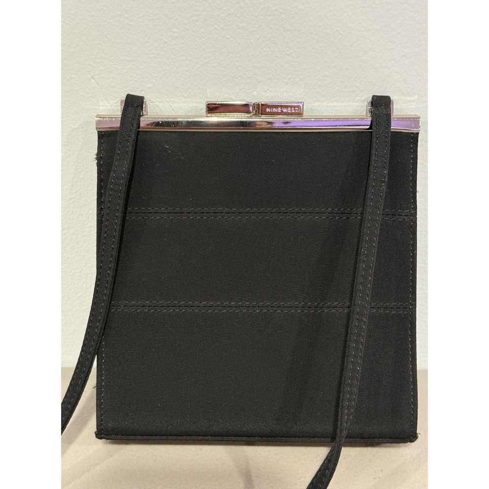 Nine West Crossbody Bag Womens Small Black 90s Minimalist Kiss Lock Square Bag
